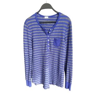 Splendid Blue and Gray Striped Knit Top Sz L